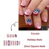 4th of July Press on Nails Short Square French Tip Press on Nails American Flag Fireworks Full Cover Stick on Nails Design Star False Nails Artificial Nails Glue on Nails for Women Acrylic Nails 24Pcs
