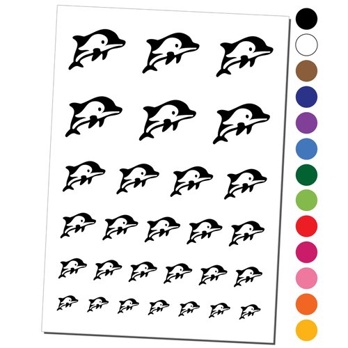 Cute Chibi Striped Dolphin Temporary Tattoo Water Resistant Fake Body Art Set Collection - Red (One Sheet)