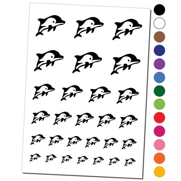 Cute Chibi Striped Dolphin Temporary Tattoo Water Resistant Fake Body Art Set Collection - Red (One Sheet)