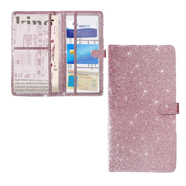 Ziciner Car Registration and Insurance Holder, 9.4''×5.1'' Auto Card Document Glove Box Organizer with Magnetic Closure, Universal Vehicle Interior Accessories for Cars SUVs Trucks (Glitter Pink)