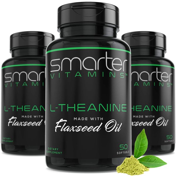 (3 Pack) Smarter L-Theanine 250mg Supplement for Relaxation, Mood & Alertness Support, in Non-GMO Flaxseed Oil, 150 Liquid Softgels