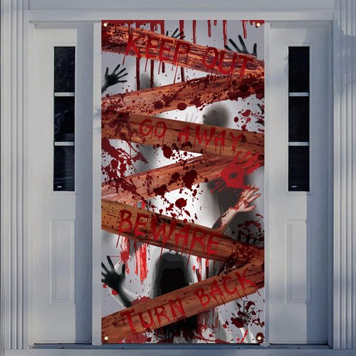Halloween Terror Door Banner Bloody Horror Theme Door Cover, Halloween Scary Bloody Door Banner for Halloween Spooky Party Decorations Supplies, 71x35 Inch