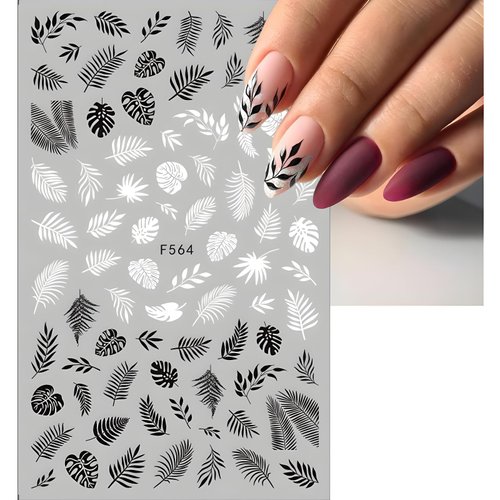 10 Sheets White Black Nail Art Stickers Decals 3D Self- Adhesive Black Flower Nail Stickers White Leaf Nail Decals Retro Butterfly Nail Supplies Nail Art Design Decoration Accessories for Women Girls