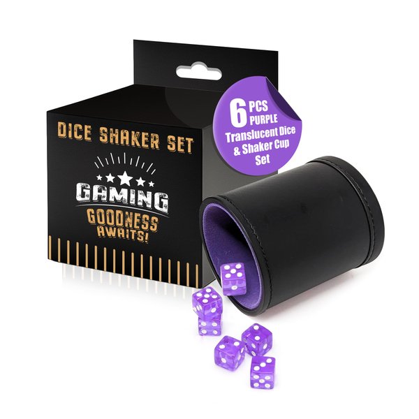 Harbor Loot Purple Dice Shaker Cup Complete with Matching Dice Set of Six Purple Translucent Dice