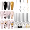 MIZHSE Gel Liner Nail Art Gel Paint Spider Line 4 Pcs, Glitter Silver Gold Painting Swirl French Nail Design Soak off Manicure Set for Nail Art
