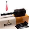 Belula Boar Bristle Round Brush for Blow Drying Set. Round Hair Brush With Small 2" Wooden Barrel. Hairbrush Ideal to Add Volume and Body. Free 3 x Hair Clips & Travel Bag.