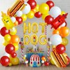 Hot Dog Balloon Garland Arch Kit, Fast Food Snacks Picnic Burger BBQ Decorations with Banner, Picnic Tablecloth, Foil Balloons and Latex Balloons in Red Orange Yellow White for Kids Baby Shower