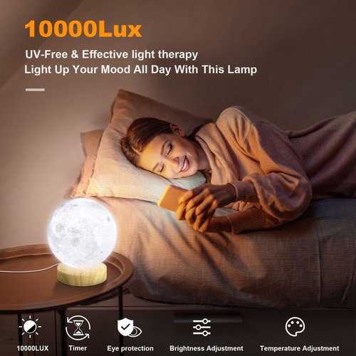 Doraubia Light Therapy Lamp,10000 Lux Sun Lamp with 3 Color Temperatures,Stepless Brightness,Timer & Memory Function, Happy Sunlight Lamp,Full Spectrum Light with Remote Control for Home, Office