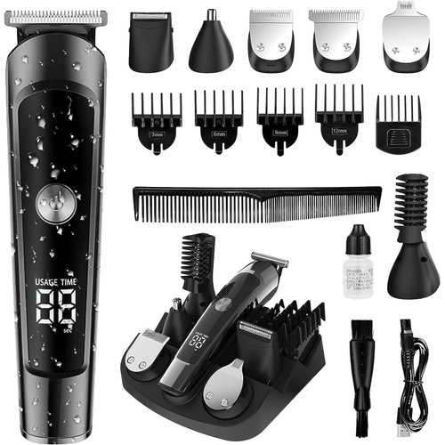 AMULISS Beard Trimmer for Men, Hair Clipper Trimmer for Men, Waterproof Mens Beard Grooming Kit, Cordless Barber Clippers for Hair Cutting with Nose Trimmer, Electric Razor, Body Shaver