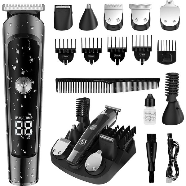 AMULISS Beard Trimmer for Men, Hair Clipper Trimmer for Men, Waterproof Mens Beard Grooming Kit, Cordless Barber Clippers for Hair Cutting with Nose Trimmer, Electric Razor, Body Shaver