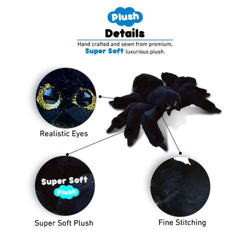 DolliBu Black Spider Super Soft Stuffed Animal, Cute Realistic Stuffed Animals for Girls. Boys and Adults Animal Gifts, Kids Spider Nursery Décor, Cuddly Spider Plush Toys - 8 inches