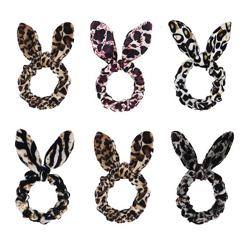 DINPREY Set of 6 Leopard Animal Print Hair Scrunchies Cheetah Scrunchies Elastic Hair Bands Leopard Hair Bow Ponytail Holder for Women (6 PCS Animal Print Chiffon Hair Scrunchies)