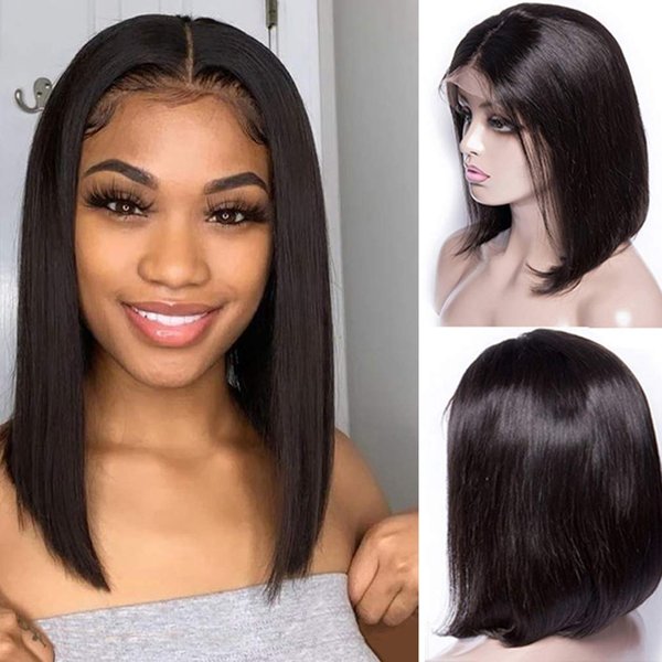 Smartinnov #1b Lace Bob Wig Straight Natural Black Lace Bob Wig 8inch Pre Plucked 180% Density Virgin Human Hair Lace Front Wig 13x4 Swiss Lace Short Bob Middle Part for Lady(could be restyle)