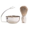 Bey-Berk BB13 Chrome Plated & Satin Finished Soap Dish with Pure Badger Brush, Grey