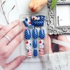 Medium Press on Nails 4th of July Square Fake Nails Red Blue and White False Nails with Stars and Stripes Designs Patriotic Acrylic Nails with Glue Glossy Artificial Nails for Women and Girls 24PCS