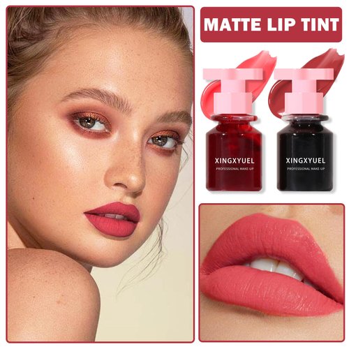 2PCS Lip Tint Lip Stain Set, Velvet Lip Gloss Water Lip Tint Stain Multipurpose Liquid Lipstick Lip Stain Long Lasting Waterproof, Non-Sticky, Lip & Cheek Tint Tinta Para Labios Lip makeup - Set C
