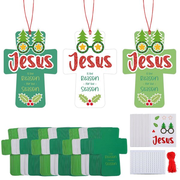 Craftsatin 48 Set Jesus Is The Reason for The Season Ornament Craft Kit Christmas Bible Crafts for Kids Religious Christian Ornaments Craft DIY Crosses Sunday School Crafts for Xmas Religious Nativity