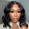 ISEE Wear and Go Glueless Wigs Human Hair Pre Plucked Pre Cut Short Bob Body Wave Lace Front Wigs Human Hair for Women Upgraded Glueless Bob Wig No Glue 6x4 HD Lace Closure Wigs (16 Inch)