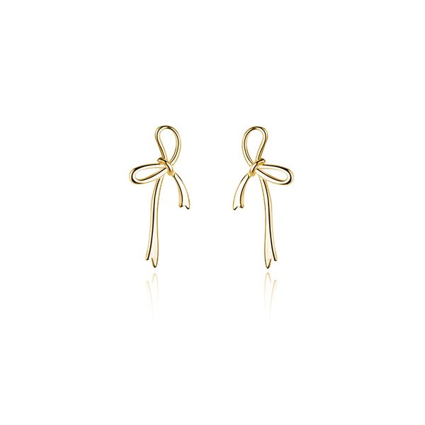 Reffeer Solid 925 Sterling Silver Bow Stud Earrings for Women Girls Bowknot Stud Earrings Drops (B-18K Gold)