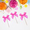 Bow Cupcake Toppers, Ribbon Bow Cake Topper for Baby Shower Cake Decor Girls Bow Coquette Themed Birthday Party Decorations (Rose Red)