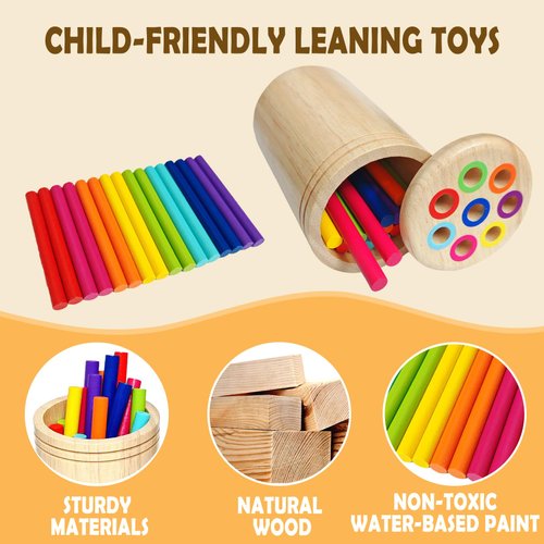 Montessori Toys for 1-3 Year Old, Wooden Learning Color Sorting Toys for Toddlers Age 1 2 3, Fine Motor Toys Sensory Matching Games, Busy Board for 18 Month Old Baby Boys Girls