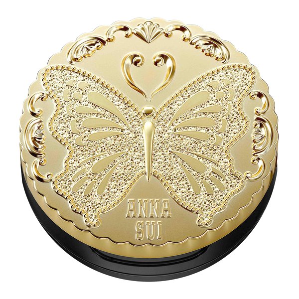 ANNA SUI Loose Face Powder, Mini Compact Only, Refill Sold Separately, With Puff and Lid decorated with Anna Sui's icon Butterfly Motif, 01 Gold