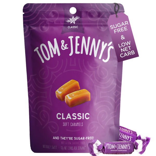 Tom & Jenny's Sugar Free Candy (Soft Caramel) with Sea Salt and Vanilla - Low Net Carb Keto Candy - with Xylitol and Maltitol - (Classic Caramel, 1-pack)
