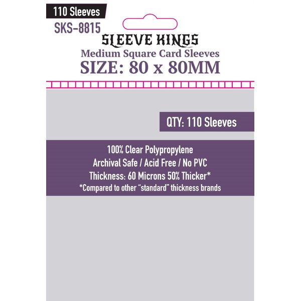 Sleeve Kings Medium Square Card Sleeves (80x80mm) - 110 Pack, 60 Microns