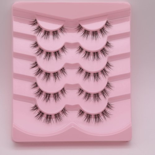 Natural Look Soft Lashes, Lightweight & Comfortable, Reusable Fake Eyelashes Extensions Strip Clear Band Lashes Cat Eye Korean Short Anime Fake Lashes 5 pairs one Pack by ELENINE (FDT-02, 5 pais)