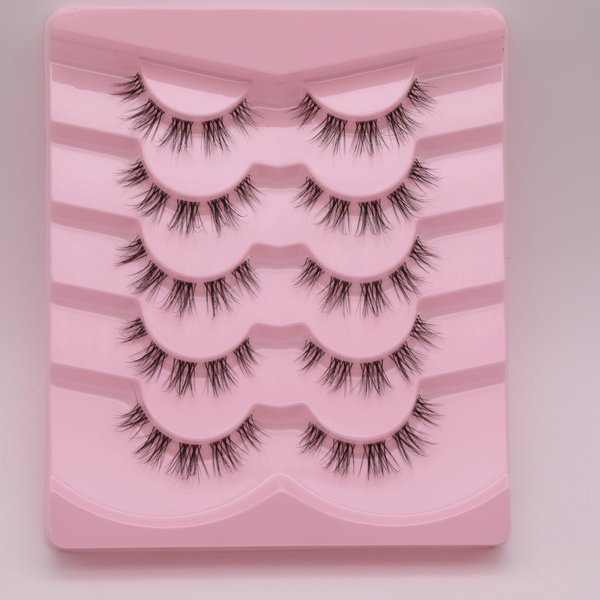 Natural Look Soft Lashes, Lightweight & Comfortable, Reusable Fake Eyelashes Extensions Strip Clear Band Lashes Cat Eye Korean Short Anime Fake Lashes 5 pairs one Pack by ELENINE (FDT-02, 5 pais)
