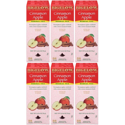Bigelow Cinnamon Apple Herbal Tea Bags 28-Count Boxes (Pack of 6) Cinnamon Apple Hibiscus Flavored Herbal Tea Bags All Natural Non-GMO