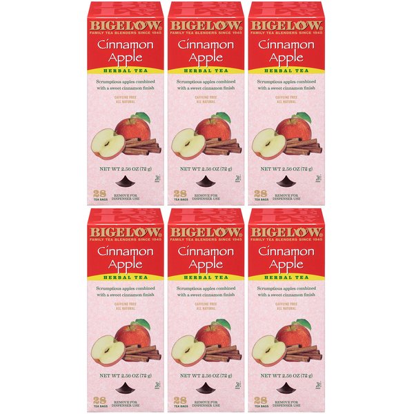 Bigelow Cinnamon Apple Herbal Tea Bags 28-Count Boxes (Pack of 6) Cinnamon Apple Hibiscus Flavored Herbal Tea Bags All Natural Non-GMO