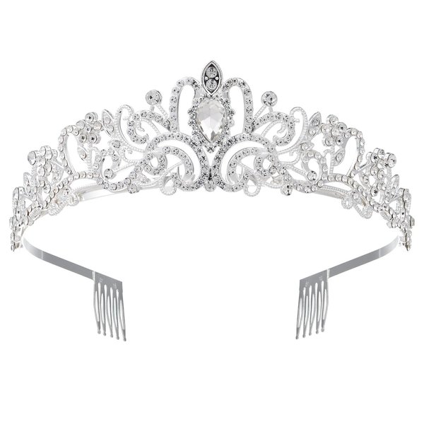 Dicodoum Silver Tiaras and Crowns for Women Girls, Crystal Birthday Queen Crowns with Comb Rhinestone Princess Tiara Hair Accessories Wedding Crown for Brides