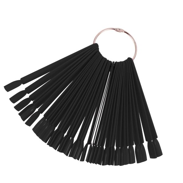 SOLUSTRE Nail Tips 3 Bags 150Pcs Nail Sticks Fan- shaped False Nail Polish Board Art Tips Nail Sample Sticks With Metal Ring, Black Nail Swatches