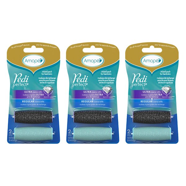 Amopé Pedi Perfect Electronic Foot File Mixed Refills, 2 Count, Regular & Extra Coarse (Pack of 3)