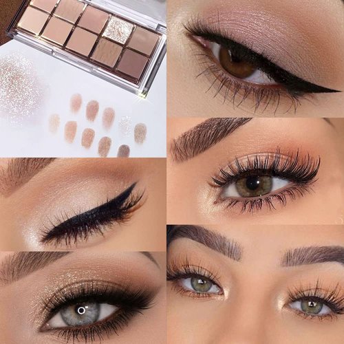 10Colors Rose Gold Brown Colorful Eyeshadow Makeup Palette,Matte Shimmer Korean Natural Neutral Hypoallergenic Eye Shadow Palettes Highly Pigmented Naturing-Looking Long Lasting Waterproof Blendable
