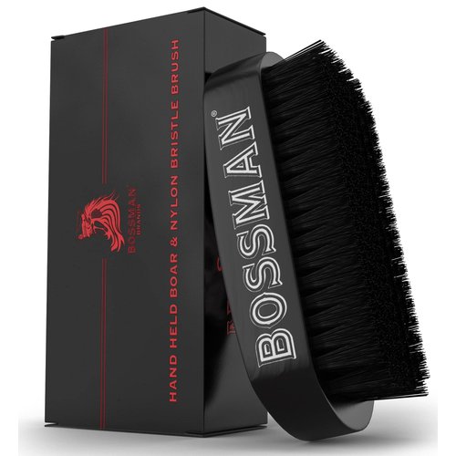 Bossman Beard Brush for Men - Hand Held Boar & Nylon Bristle Brush - Detangling Brush for Beard and Hair Care