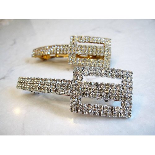 Generic Art deco rectangle shaped crystal hair barrette clip bridal clip bridal (Primary color: Gold)