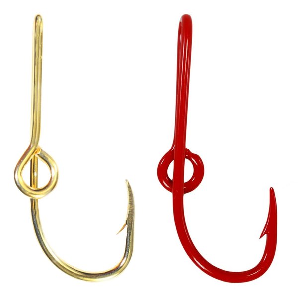 BT Outdoors Eagle Claw Hat Fish Hook Set of Two Hat Hook pins Red Fish Hook Hat Pin and Gold Fish Hook Hat Pin