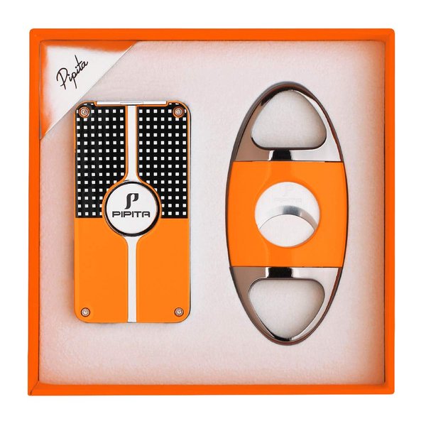 PIPITA Cigar Lighter and Cigar Cutter Set (2pcs/Set), Jet 3 Flame Cigar Lighter Torch and Cigar Cutter, Packing with Nice Gift Box (Black)