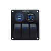 3 Gang Rocker Aluminum Panel Switch Waterproof Marine Boat DC 12V 24V 5 Pin ON Off Switch LED Digital Display Voltmeter 4.2A Dual USB Slot Socket Car RV Truck