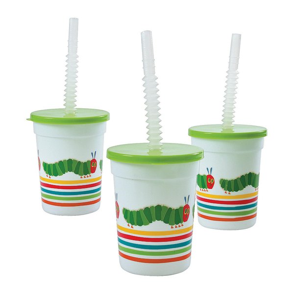Fun Express 8 Pieces Very Hungry Caterpillar Tumbler with Lid, 10 oz, BPA Free Plastic, Birthday Party Supplies, Drinkware, Sipper & Molded Cups, Multi-Color