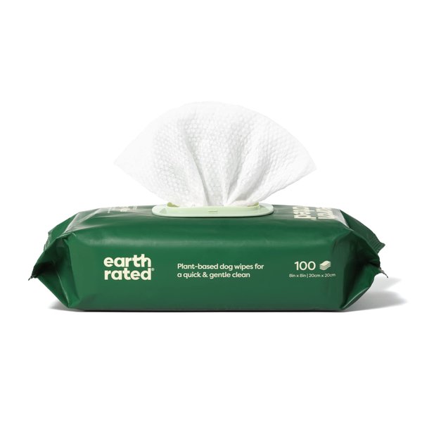 Earth Rated Dog Wipes, Thick Plant Based Grooming Wipes For Easy Use on Paws, Body and Bum, Unscented, 100 Count