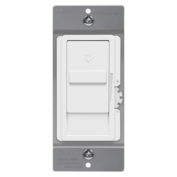 TOPGREENER Digital Dimmer Light Switch for 200W Dimmable LED/CFL Lights, Single Pole Led Slide Dimmer Switch, Neutral Wire Not Required, UL Listed, TGDS1-W, White,1 Pack