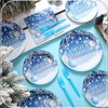 Zhehao 96 Pcs Winter Wonderland Decorations Blue Paper Winter Wonderland Plates and Napkins Disposable Christmas Snowflake Party Supplies Blue Xmas Decoration Tableware Set for 24 Guest Birthday Party