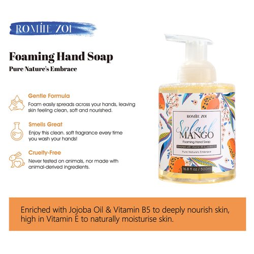 ROMIIE ZOI Foaming Hand Soap with Gift Box- Splash Mango - Biodegradable Formula Moisture & Revitalize - 500ml/ 16.8oz