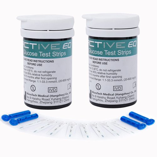EXACTIVE EQ Diabetes Test Strips Blood Glucose Test Strips x 50, Lancets x 50 Codefree Test Strips, Blood Suger Test Strips