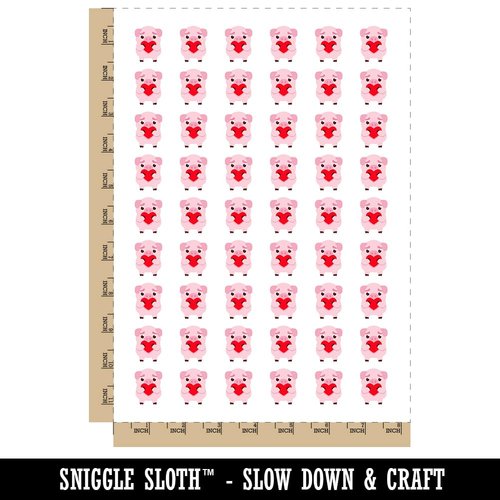 Cautious Pig with Heart in Hands Temporary Tattoo Water Resistant Fake Body Art Set Collection - 54 1" Tattoos (1 Sheet)