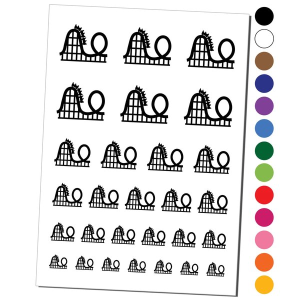 Roller Coaster Amusement Park Temporary Tattoo Water Resistant Fake Body Art Set Collection - Dark Green (One Sheet)