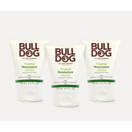 BULLDOG Mens Skincare and Grooming Original Face Moisturizer with Aloe Camelina & Green Tea 3.3 Fl. Oz - Pack of 3
